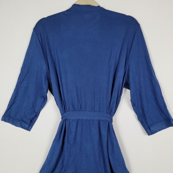 Samring Women's Robe Kimono Soft Bamboo Sleepwear Short Knit Bathrobe Blue Sz L - Picture 5 of 9